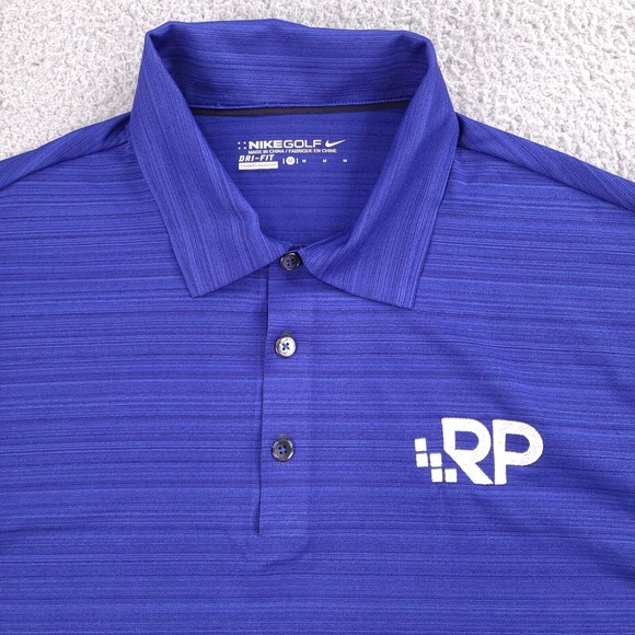 Nike Golf Polo Shirt Mens Medium Blue Striped Dri-Fit Short Sleeve Casual - Picture 3 of 12